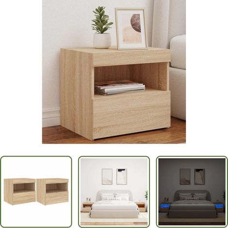 LED-Leuchten - Nachttische mit LED-Leuchten 2 Stk. Sonoma Eiche 50x40x45 cm (1/5)