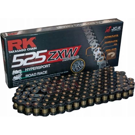 Catena di trasmissione RK BL525ZXW-120 (XW-ring) con alette (CLF) di colore nero inclusa (portata: fino a 1200 CCM) (42 kN)