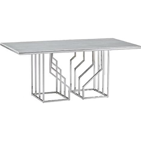 Table à manger / table repas rectangulaire en acier et verre imitation marbre - Longueur 180 x Hauteur 75 x Profondeur 90 cm -PEGANE-