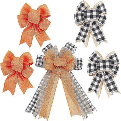 Lot de 5 décorations de nœuds papillon en polyester, 3 styles différents, avec attache torsadée, thème Thanksgiving, couleurs assorties, 450 x 290 x 40 mm et 175 x 150 x 19,5-24 mm