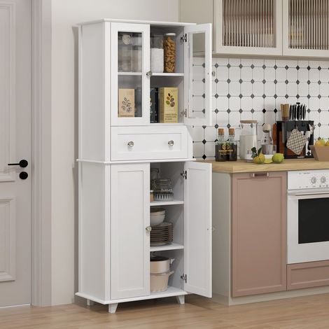 Alacena de Cocina Despensa Armario de Cocina con 2 Puertas de Vidrio Templado Cajón 61x35x168,5 cm Blanco (1/5)