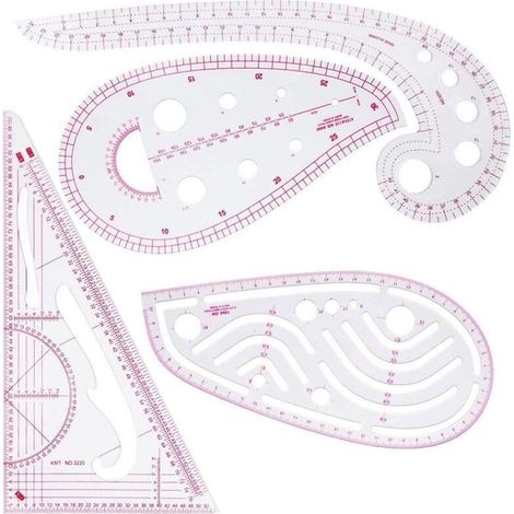 Regle Couture,Ensemble de règles de couture 4 pièces,idéal pour la couture, la couture, le bricolage - Outils de conception en plastique flexible pour les étudiants et les créateurs de mode (1/5)