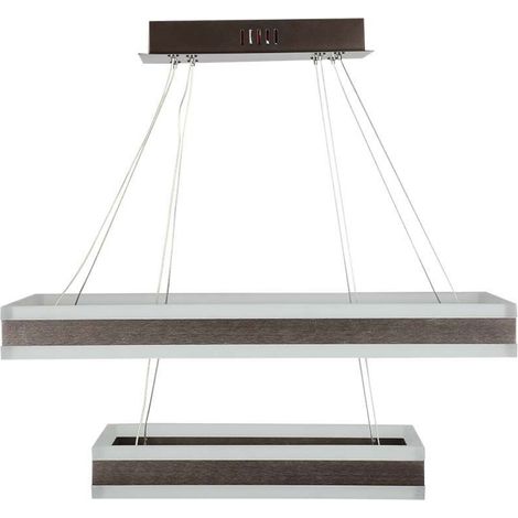 Lámpara colgante LED V-TAC de 113 W con 2 rectángulos, metal, color café, blanco cálido, regulable