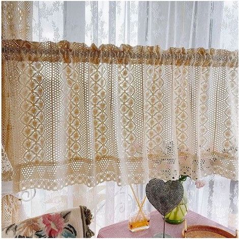 Cantonnière en crochet - Dentelle 100% coton - Style rustique - Pour cuisine - Fait main - Décoration campagnarde (1/5)