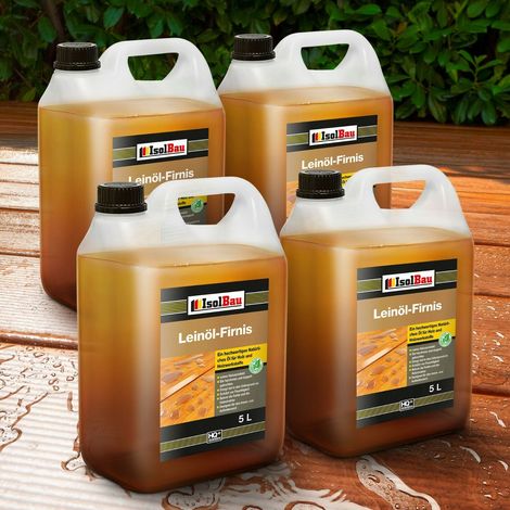 Isolbau – Huile de lin doublement bouillie 20 L – Vernis protecteur pour bois dur – Résiste à l'humidité et intempéries – Application intérieure et extérieure (1/2)