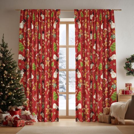 Rideau Voilage De Noël - Imprimé Bonhomme De Neige Et Pain D Épices - 132 Cm L X 213 Cm H - Lot De 2 (1/5)
