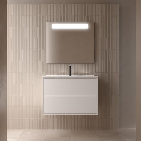 Badezimmermöbel OPTIMUS 800 WHITE SATIN + Waschtisch + Spiegel (1/2)