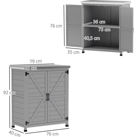 Gartenschrank, Außenschrank mit Arbeitsfläche, Werkzeugschrank, Massivholz, Stahl, 79B x 43T x 92H cm, Grau (1/5)