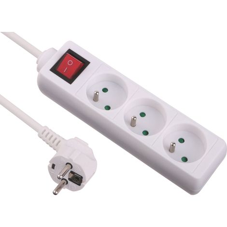 Basic Bloc Multiprises 3 Prises + Interrupteur Longueur 1,5M, Section 3G1 mm, Blanc