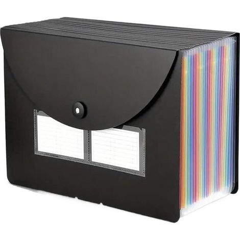 Organiseur de classement accordéon, classeur à dossiers, trieur de documents, plastique extensible, 33 x 24 cm, noir (1/5)