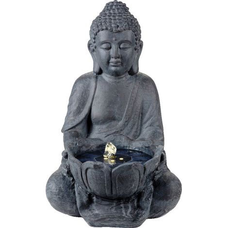 Fontana Buddha Solare Luci LED cm.28 colore Antracite (1/2)