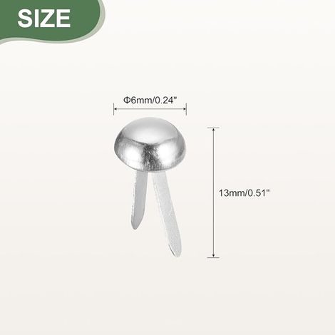 QUARKZMAN 100 pièces de pointes de pied de sac, clous de sac ronds de 6mm, pointes de prong, pointes de fond de sac pour sac à main, sac à main, vêtements, bricolage, argent (1/4)