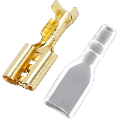 Lot de 144 embouts à sertir et gaine isolante en cuivre, connecteurs électriques plats isolés (femelle) de 6,3 mm, adaptés pour voitures et câbles électriques, dans un sachet (1/5)