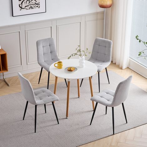 Wokaka Set tavolo e sedie (5 pezzi) – tavolo rotondo 80 cm in MDF (bianco) con 4 sedie da pranzo in velluto costolato