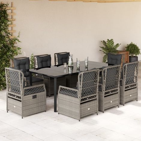 Ensemble à manger de jardin et coussins 9 pcs-Salon de jardin gris clair rotin 873579 (1/5)