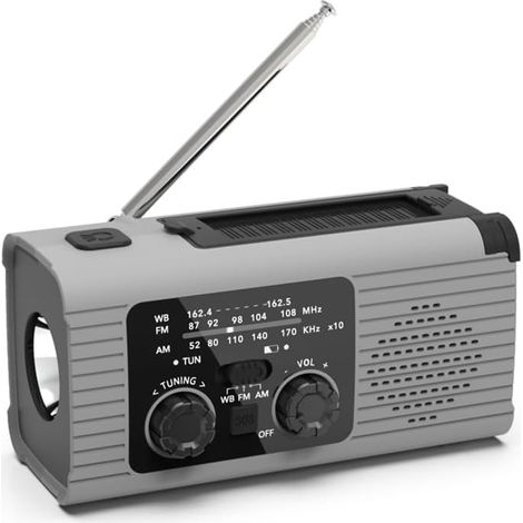 1 Stück Notfall-Wetterradio, 4000-mAh-Wetterwarnradio, AM/FM-Radio mit Solaraufladung, Handkurbel und USB – Grau