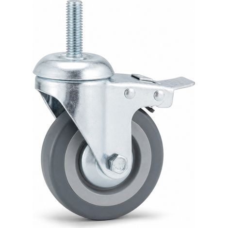 Roue Pivotante PVC avec Frein pour Chariot Filetage M12 4 pouces (1/5)
