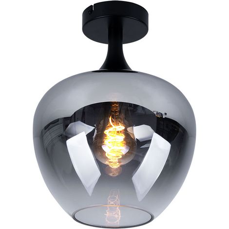 Lampada da soffitto a LED in vetro fumé lampada da soggiorno lampada da soffitto lampada da camera da letto, metallo nero, 7W 806lm bianco caldo, DxH 24x31,5 cm