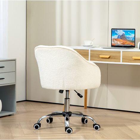 Sedia da scrivania girevole, con altezza regolabile, funzione oscillante, effetto teddy, poliestere, bianco crema (1/5)