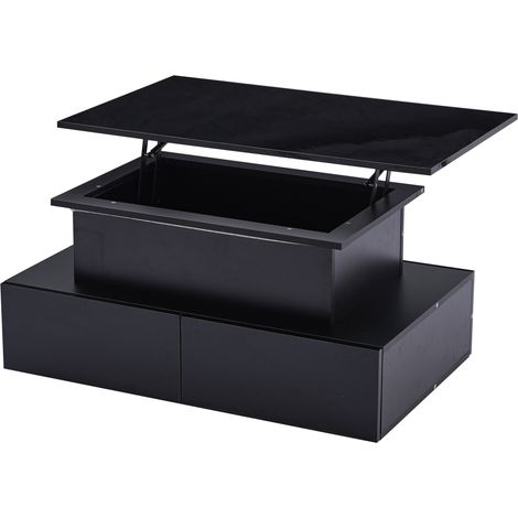 Schwarzer Hochglanz-Couchtisch mit LED, 4 Schubladen, 90x55x41 cm MODENUIT (1/5)