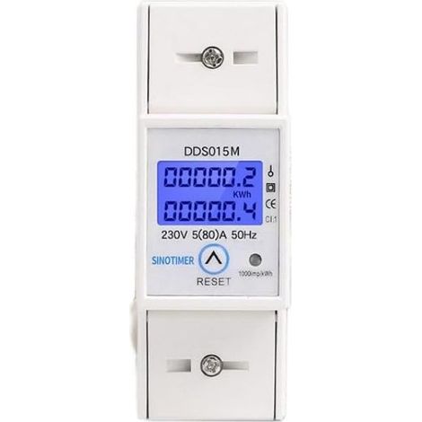 220-V-Stromzähler, Energieverbrauch, 50-Hz-Digital-LCD-Einphasen-Energiezähler (Wattmeter), DIN-Schienenmontage mit Hintergrundbeleuchtung, misst den Stromverbrauch von 5–80 A bei 230 V. (1/5)