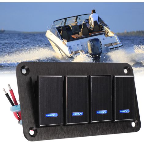 Bedienfeld für die Mittelkonsole von Pkw, Wohnmobilen und Yachten wasserdichter 4-Wege-Schalter aus gebürstetem Metall mit schwarz eloxierter Oberfläche einzelner blauer Ein-/Ausschalter (1/5)