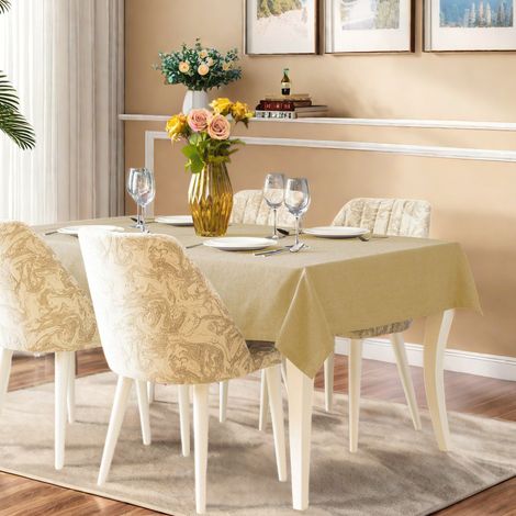 Nappe rectangulaire 130x170 cm beige lavable - Nappe anti-tache scandinave enduite - Nappe cuisine moderne facile d'entretien (1/5)
