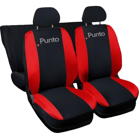 Lupex shop - Coprisedili Auto Compatibili per Punto, Made In Italy, anteriori e posteriori con copri poggiatesta incluso, tessuto poliestere, colore - Nero\Rosso