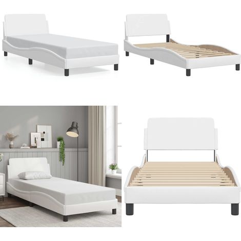 Cadre de lit sans matelas blanc 90x190 cm similicuir - Cadre De Lit - Lit Double - Lit Blanc - Literie - Meubles De Chambre - Home & Living (1/5)