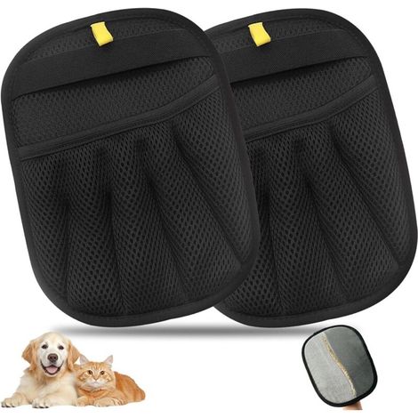 Lot de 2 gants de brossage pour poils d'animaux, brosse double face pour le lavage, le toilettage et l'élimination des poils d'animaux, pour canapé, vêtements (1/5)