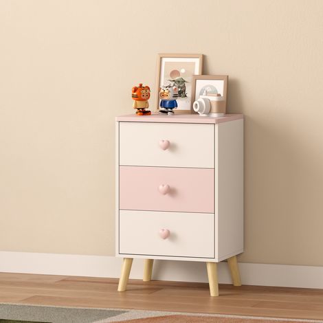 Kinderkommode Sandnes mit 3 Schubladen 62x38x30 cm Weiß/Rosa [en.casa]