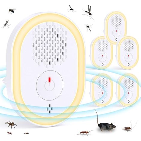 Répulsif Ultrason Moustique - Ultrason Souris - Anti Moustique Ultrason, Répulsif à ultrasons insectifuge électronique et Anti-rongeurs pour Rongeurs,Souris,Moustique,Araignée,Cafard,Mouche, Lot De 6 (1/5)