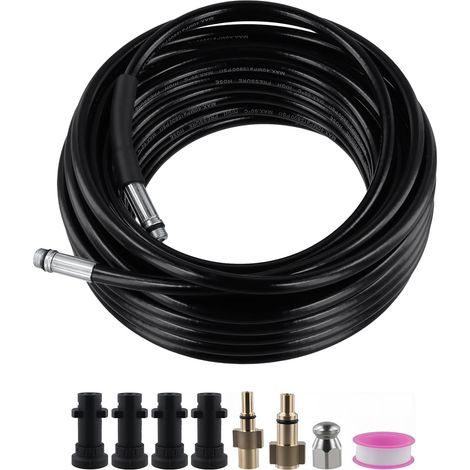 Kit de nettoyage des canalisations pour nettoyeur haute pression avec ruban adhésif et 4 adaptateurs, spécialement conçu pour Karcher K-Series pour les bouchons de tuyaux de jardin