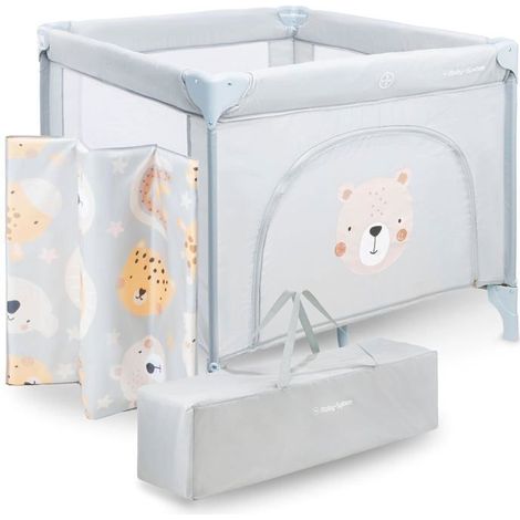 Parc bébé pliant - Gris Teddy Bear - Matelas + sac - 97 x 100 x 77 cm