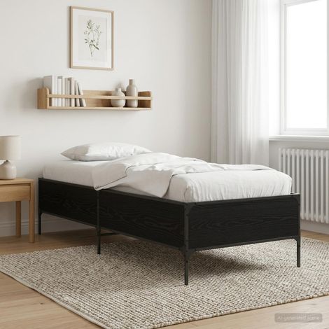 Cadre de lit 80 x 200 cm à lattes fixes en bois d’ingénierie chêne noir - PANGIVO (1/5)