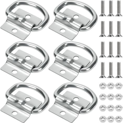 (Argent)6 Pièces Anneau Arrimage, Anneau Arrimage D'arrimage en D Ancrage, Porteur 500 kg, avec 12 Jeux Vis pour Sécuriser Marchandises sur Remorques, Camions, Navires