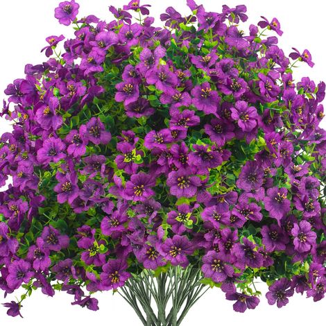 16 tiges de fleurs artificielles d'extérieur résistantes aux UV (roses) – en soie et synthétique – idéales pour les jardins, les vérandas, les jardinières, les terrasses, les suspensions fleuries, le (1/5)
