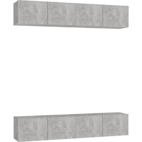Meubles TV 4 pcs, Étagère TV, Meuble de Salon, Gris béton 80x30x30 cm Aggloméré OIB3716E (1/5)