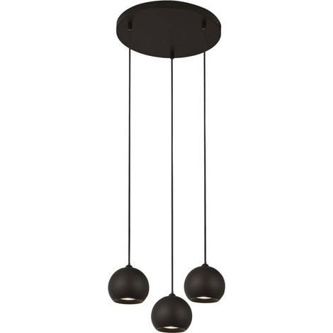 Lampe à suspension métal GU10 Ø 39 cm H : max. 200 cm noire 3 lampes abat-jour sphérique rond rétro