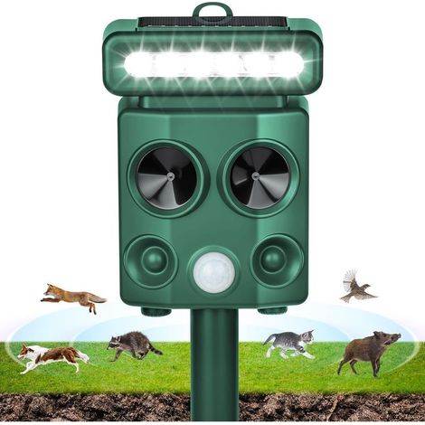 Repulsif Chat Solaire, 4 Modes Imperméable Repulsif Chat Ultrason Exterieur, répulsif à ultrasons avec Détecteur de Mouvement, Charge USB, avec Lumière LED, pour Anti Chats Chiens Souris Ratons (1/5)