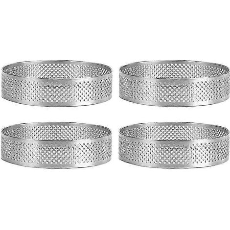 four Pack Stainless Steel Tart Rings 2.4In,Perforated Cake Mousse Ring,Cake Mold,Round Baking Reusable (1/5)