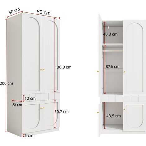 Set armadi camera 80x50x200 cm e 50x40x180 cm bianco in MDF con guardaroba a 2 ante e mobile contenitore (1/5)