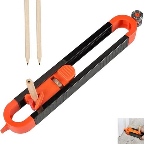 Konturenlehre in Orange und Schwarz mit Verriegelungsmechanismus und 3 Stiften für Fliesen, Laminat, Holzbearbeitung und Zuschnitt, 233 x 27 mm (1/5)