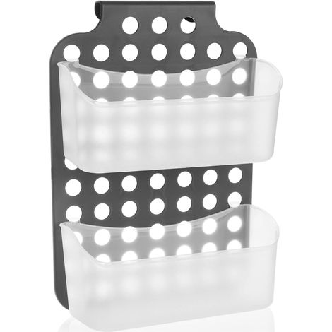 ZOLGINAH Cesta de Ducha con 2 Compartimentos - Porta Gel de Ducha con Ganchos para Colgar - Cesta de Ducha (1 Pieza - 36x25cm Gris) (1/5)