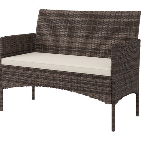 2-Sitzer-Gartensofa mit Kissen und rutschfester Matte, Rattan und Stahl, 115 x 63 x 85 cm, Beige