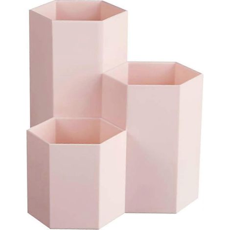 Pot hexagonal multifonctionnel et créatif pour ranger pinceaux de maquillage, stylos et articles de papeterie - Décoration de bureau - Rose (1/5)