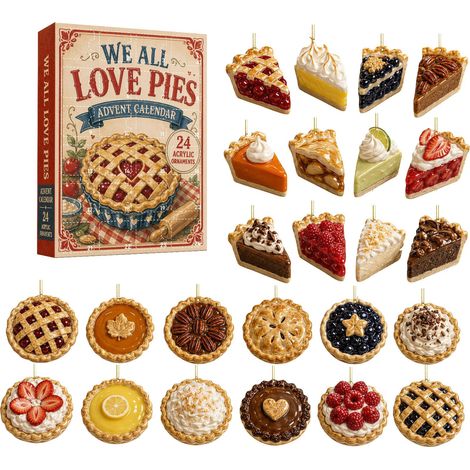 Adventskalender 2026 mit 24 Kuchenstücken, 2D-Acryl-Ornamenten – verschiedene Obst- und Schokoladenkuchen-Hängedekorationen für den Weihnachtsbaum – festliches Geschenk für Kuchenliebhaber (1/5)