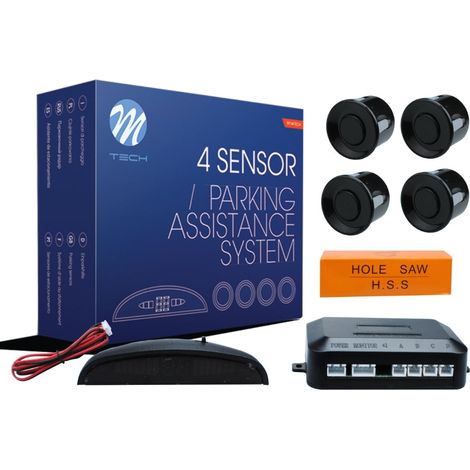 Adnauto – Kit radar de recul 4 capteurs noir – Sécurité manœuvre stationnement – Détection obstacles avec signaux sonores – Accessoires remorque