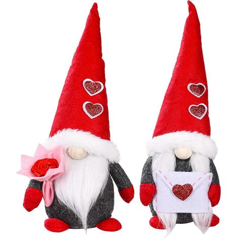 Stück Valentinstag-Gnome Plüsch, Herr und Frau, skandinavische Tomte-Elfen-Dekorationen, Herzblume, schwedische Gnome, Zwergenfigur (1/5)