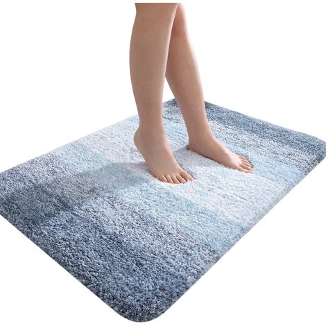Tapis de bain en microfibre ultra douce 40 x 60 cm, gris, antidérapant et absorbant, luxueux tapis moelleux pour salle de bain 60 x 90 cm, bleu (1/5)